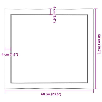 vidaXL Bordplate mørkebrun60x50x(2-4)cm behandlet heltre naturlig kant