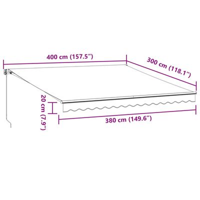 vidaXL Manuell uttrekkbar markise med LED antrasitt og hvit 400x300 cm