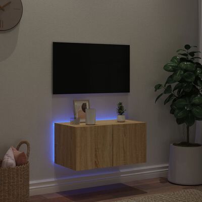 vidaXL Vegghengt TV-benk med LED sonoma eik 60x35x31 cm