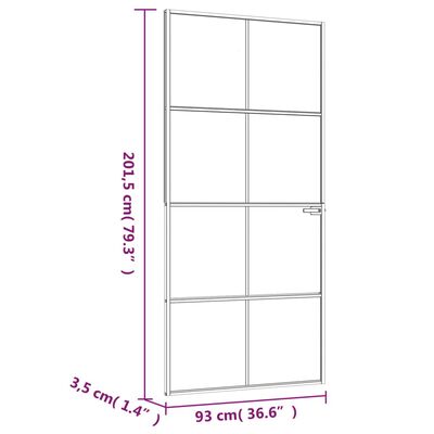 vidaXL Innerdør hvit 93x201,5 cm herdet glass og aluminium slank