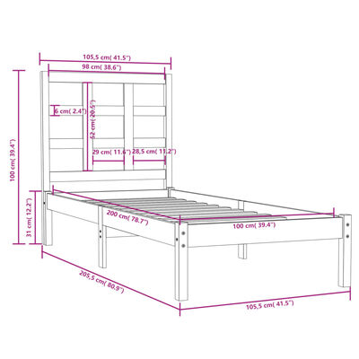 vidaXL Sengeramme heltre furu 100x200 cm