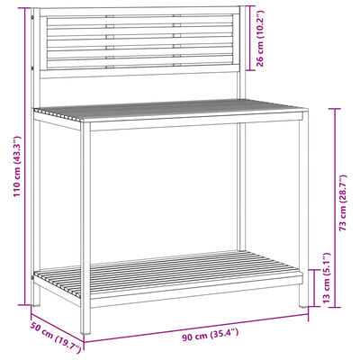 vidaXL Pottebord 90x50x110 cm heltre akasie og stål