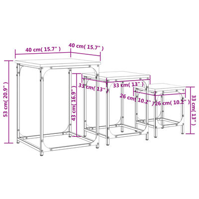 vidaXL Stablebare salongbord 3 stk svart konstruert tre