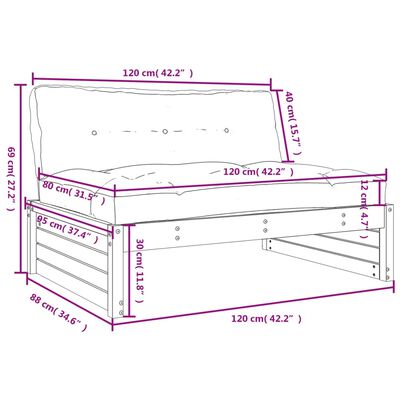 vidaXL Midtsofa grå 120x80 cm heltre furu