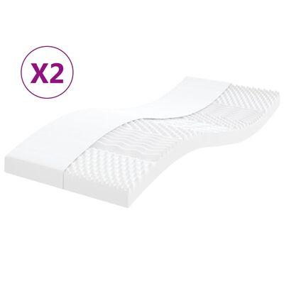 vidaXL Skummadrasser 2 stk hvit 90x190 cm 7-Zone hardhet 20 ILD