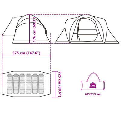 vidaXL Kuppeltelt for camping 6 personer blå vanntett