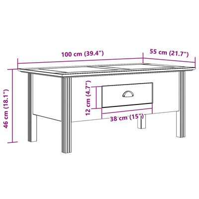 vidaXL Salongbord BODO hvit 100x55x46 cm heltre furu