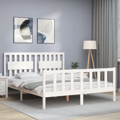 vidaXL Sengeramme med hodegavl hvit 5FT King Size heltre