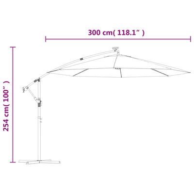 vidaXL Hengeparasoll med LED-lys og stålstang 300 cm antrasitt