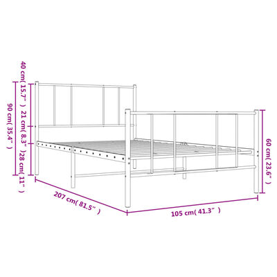 vidaXL Sengeramme i metall med hode- og fotgavl svart 100x200 cm