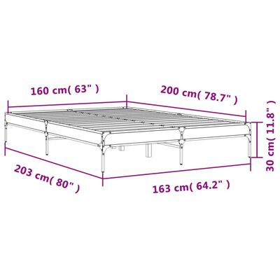 vidaXL Sengeramme røkt eik 160x200 cm konstruert tre og metall