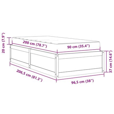 vidaXL Seng med madrass 90x200 cm heltre furu