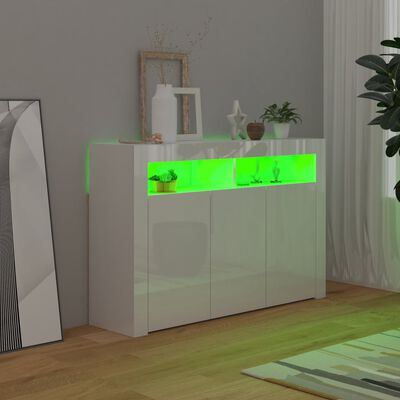 vidaXL Skjenk med LED-lys høyglans hvit 115,5x30x75 cm