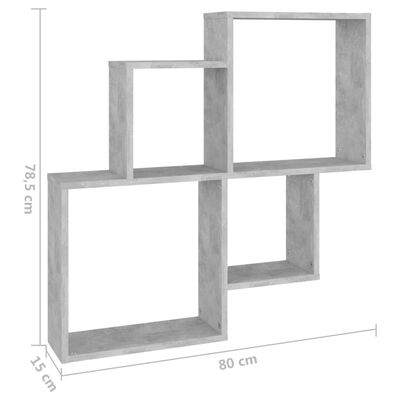 vidaXL Kubeformet vegghylle betonggrå 80x15x78,5 cm konstruert tre
