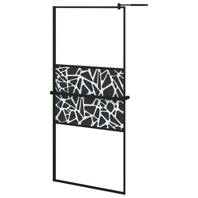 vidaXL Dusjvegg med hylle svart 90x195 cm ESG-glass og aluminium