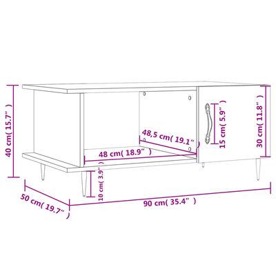 vidaXL Salongbord høyglans hvit 90x50x40 cm konstruert tre