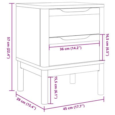 vidaXL Nattbord hvit 45x39x57 cm heltre furu