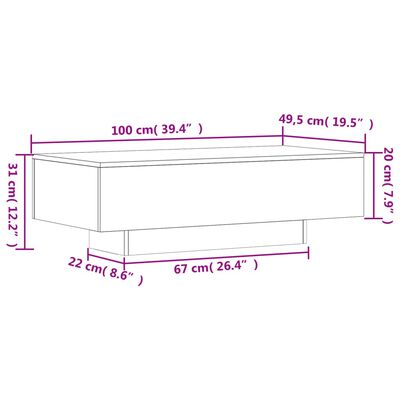 vidaXL Salongbord høyglans hvit 100x49,5x31 cm konstruert tre