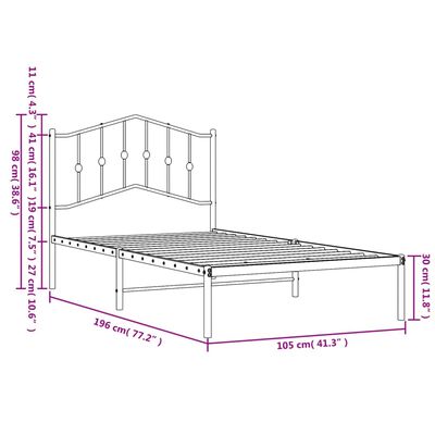 vidaXL Sengeramme i metall med hodegavl svart 100x190 cm