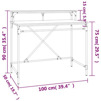 vidaXL Skrivebord grå sonoma 100x50x90 cm konstruert tre og jern