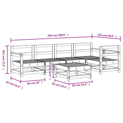 vidaXL Hagesofagruppe 6 deler hvit heltre furu