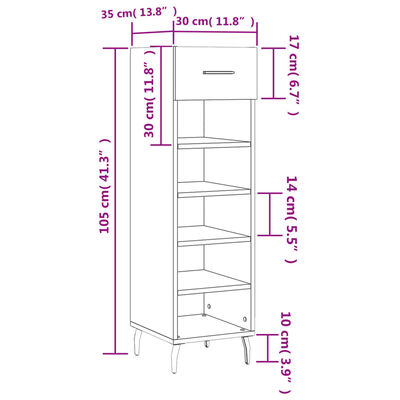 vidaXL Skoskap høyglans hvit 30x35x105 cm konstruert tre