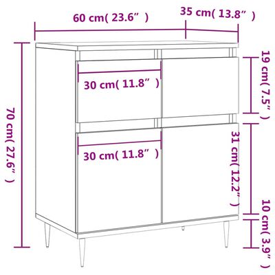 vidaXL Skjenk grå sonoma 60x35x70 cm konstruert tre