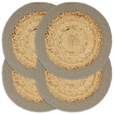 vidaXL Bordmatter 4 stk naturell og grå 38 cm rund jute og bomull