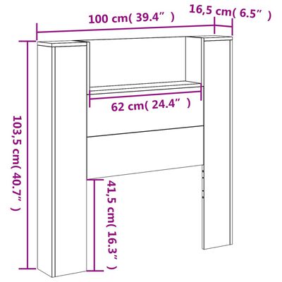 vidaXL Hodegavl skap med LED røkt eik 100x16,5x103,5 cm