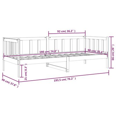 vidaXL Dagseng uten madrass hvit 90x190 cm heltre furu