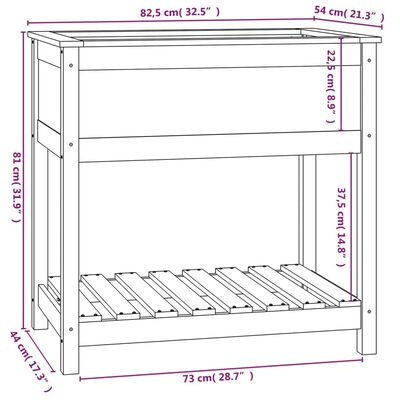 vidaXL Plantekasse med hylle hvit 82,5x54x81 cm heltre furu