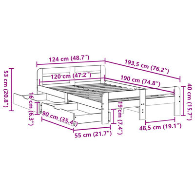 vidaXL Sengeramme uten madrass hvit 120x190 cm heltre furu