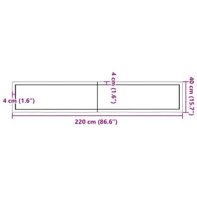 vidaXL Benkeplate til bad mørkebrun 220x40x(2-4) cm behandlet heltre