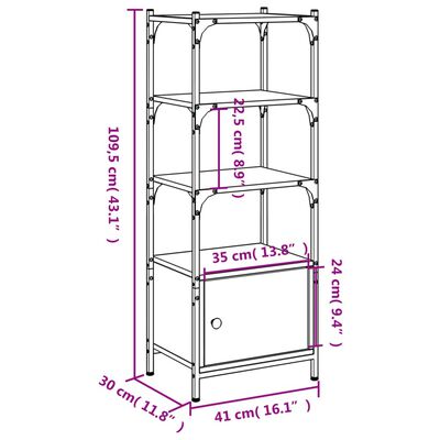 vidaXL Bokhylle 3 etasjer brun eik 41x30x109,5 cm konstruert tre