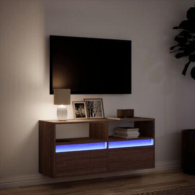 vidaXL Vegghengt TV-benk med LED brun eik 100x31x45 cm