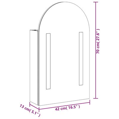 vidaXL Baderomsspeilskap med LED-lys buet eik 42x13x70 cm