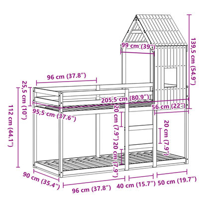 vidaXL Køyeseng med tak voksbrun 90x200 cm heltre furu