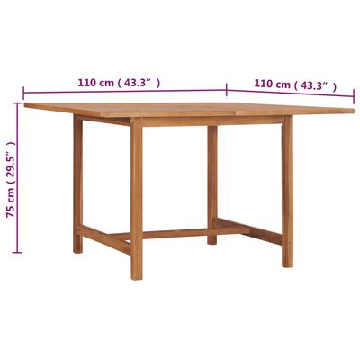 vidaXL Utendørs spisebord 110x110x75 cm heltre teak