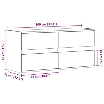 vidaXL Vegghengt TV-benk med LED svart 100x31x45 cm