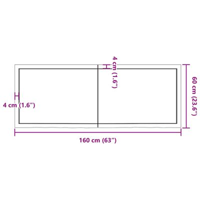 vidaXL Bordplate 160x60x(2-4) cm ubehandlet heltre eik