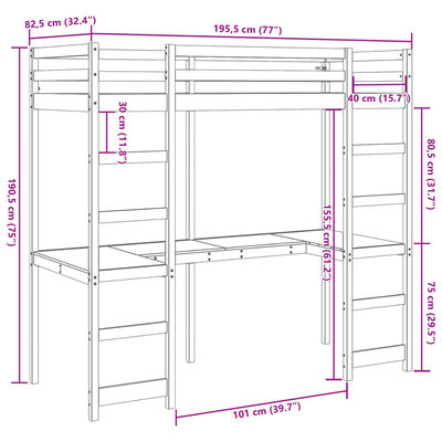 vidaXL Ramme for køyeseng voksbrun brun 75x190 cm heltre furu