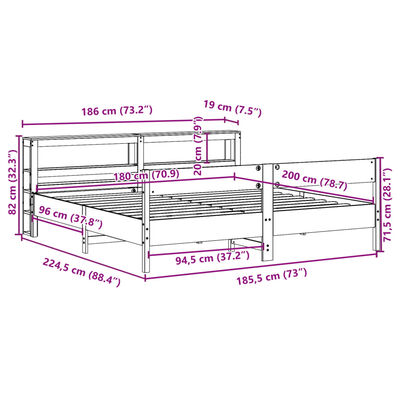 vidaXL Sengeramme uten madrass hvit 180x200 cm heltre furu