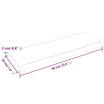 vidaXL Vegghylle 60x20x2 cm ubehandlet heltre eik