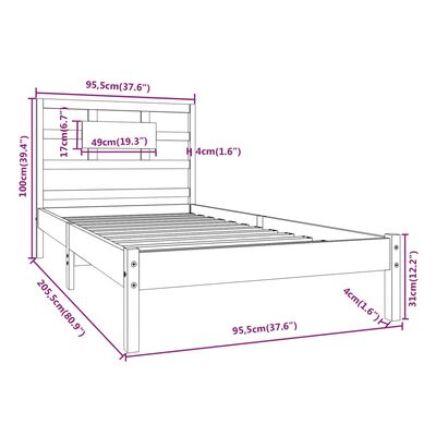 vidaXL Sengeramme hvit heltre 90x200 cm