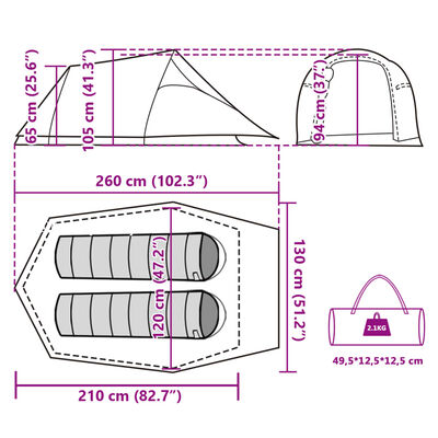 vidaXL Tunneltelt for camping 2 personer blå vanntett