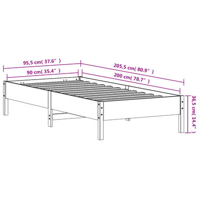 vidaXL Sengeramme uten madrass voksbrun 90x200 cm heltre furu