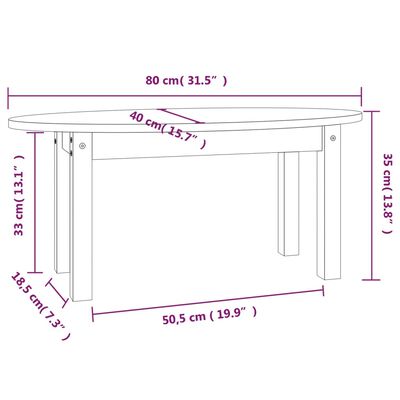 vidaXL Salongbord hvit 80x40x35 cm heltre furu