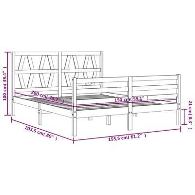 vidaXL Sengeramme med hodegavl hvit 5FT King Size heltre