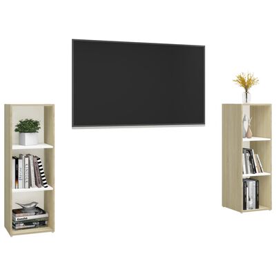 vidaXL TV-benker 2 stk hvit og sonoma eik 107x35x37 cm konstruert tre