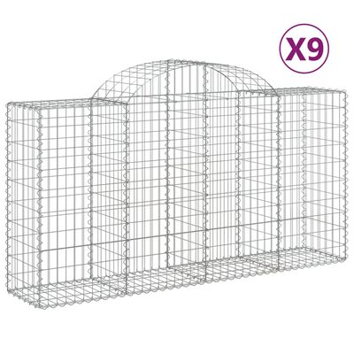 vidaXL Gabionkurver buede 9 stk 200x50x100/120 cm galvanisert jern